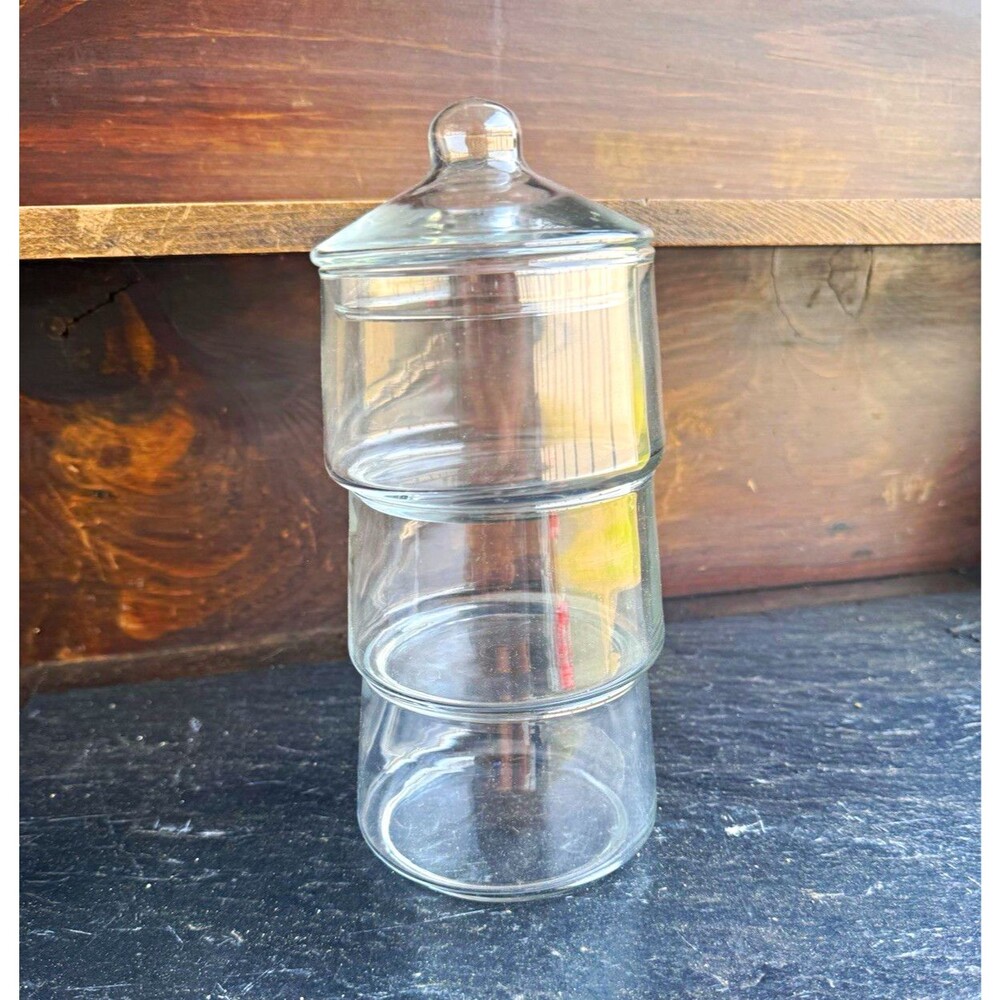 Clear Glass Stackable Canister Set w/ Lids, 3pc Cylinder